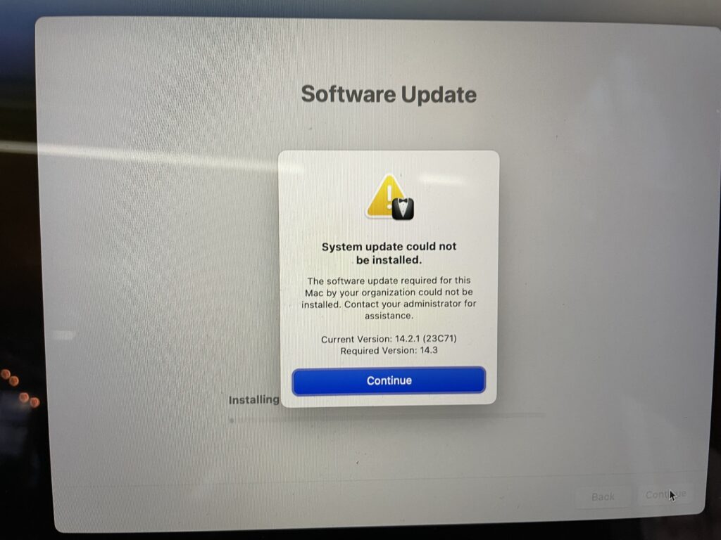 System update could not be installed error